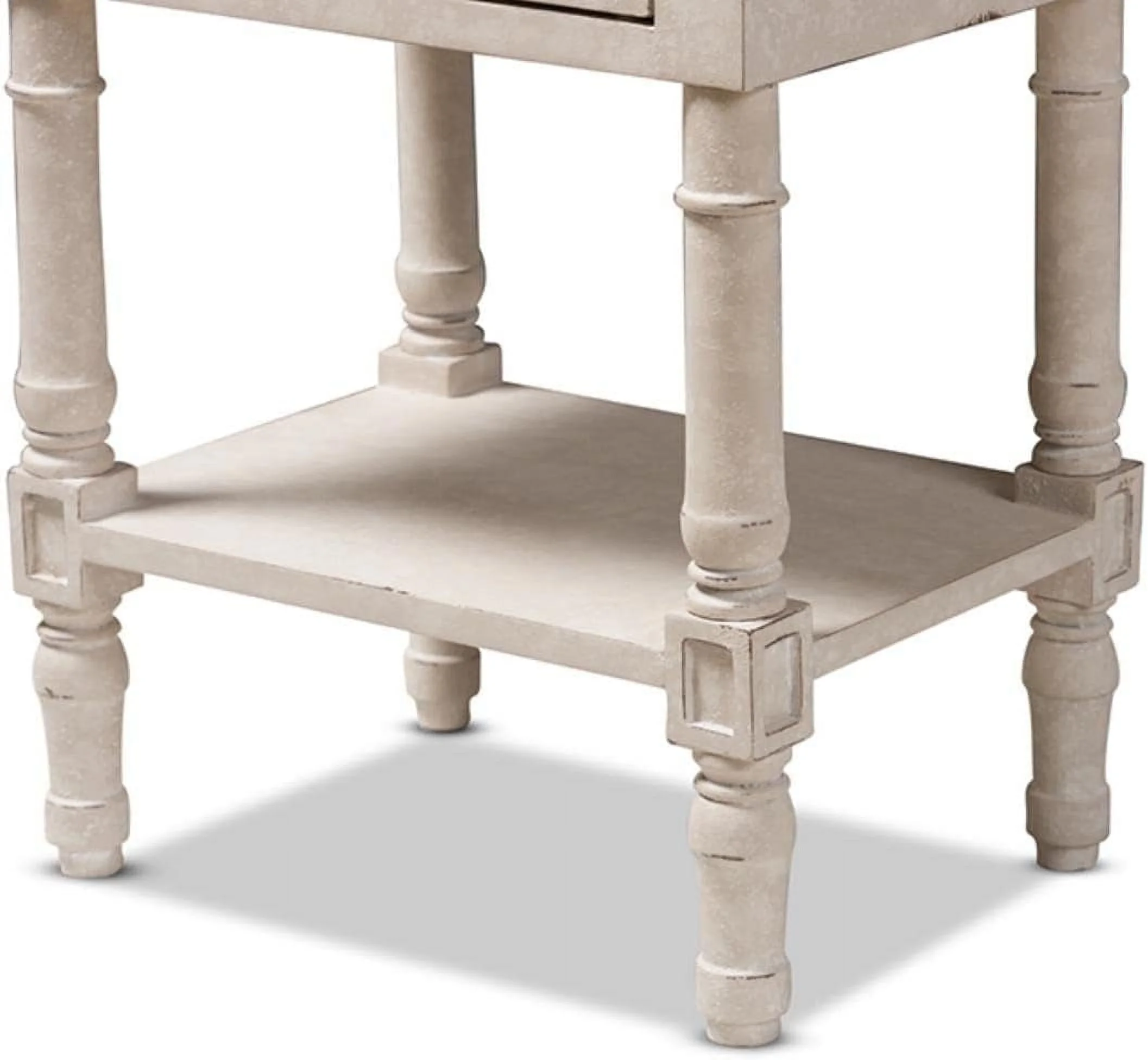 Lenore Country Cottage Farmhouse Whitewashed 2-Drawer Nightstand