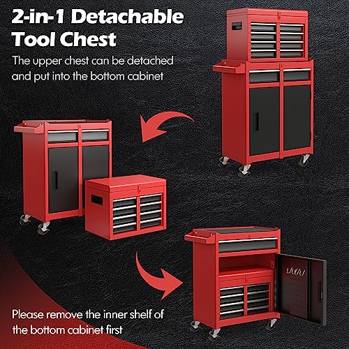 S AFSTAR 5-Drawer Rolling Tool Chest, High Capacity Tool Storage Cabinet W/Lockable Wheels, Adjustable Shelf & Anti-Slip Liner