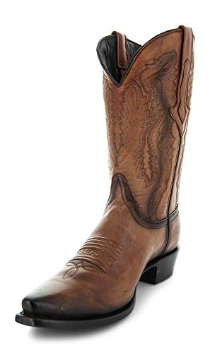 Soto Boots Mens Burnished Snip Toe Cowboy Boots, Genuine Leather Men's Cowboy Boots, Tan Western Boots For Men H50030