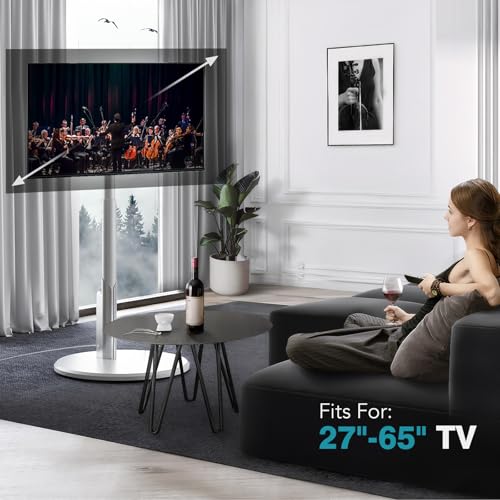 Floor Mobile TV Stand with Power Outlet, Rolling TV Cart for 27-65 Inch OLED LED Monitors, 6 Levels of Height Adjustment