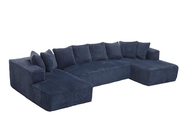 131" Modular Sectional Sofa Cloud Couch, Corduroy Memory Foam Black Sectional Couches for Living Room, Modern Deep Seat Boneless Sofa