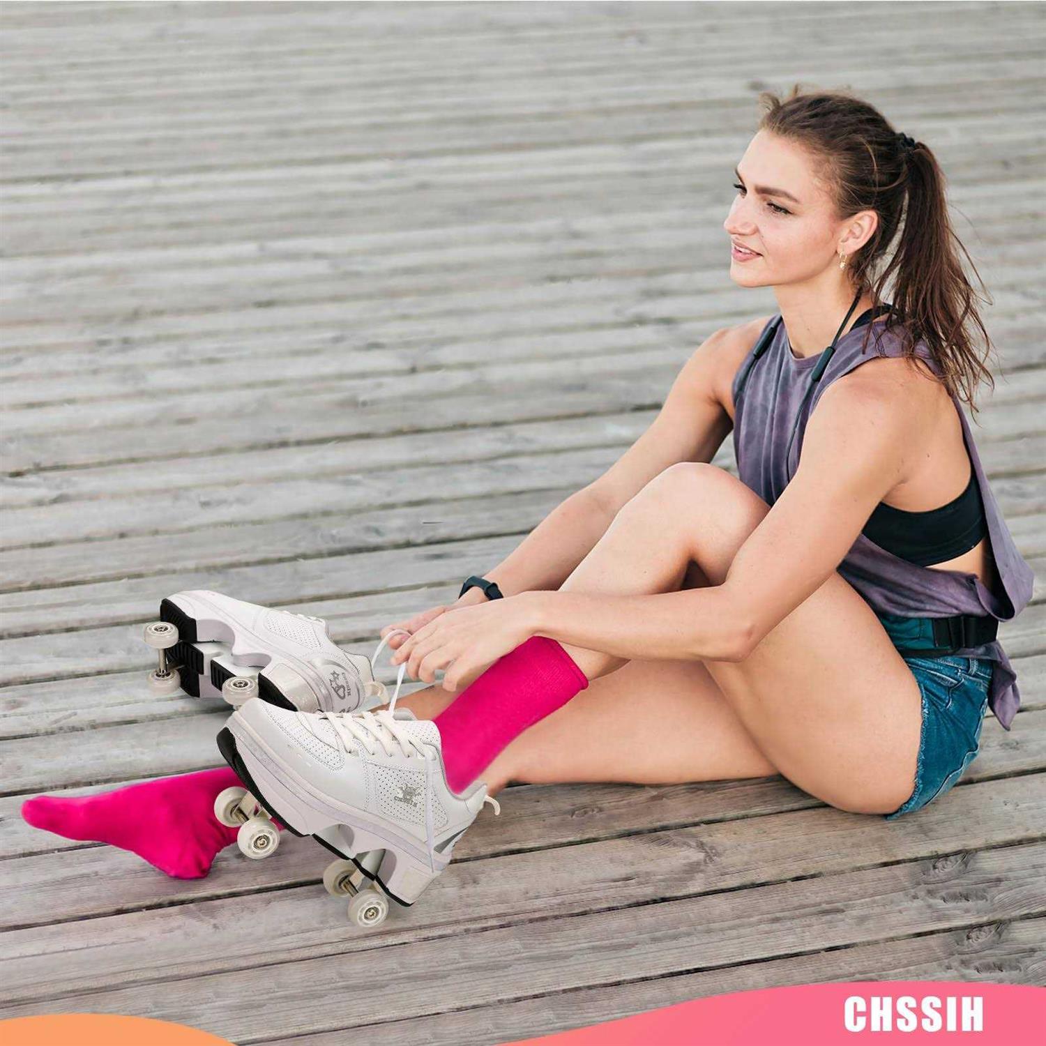 CHSSIH Roller Skates for Women Outdoor,Parkour Shoes with Wheels for Girls/Boys,Kick Rollers Shoes Retractable Adults/Kids,Quad Roller Skates Men