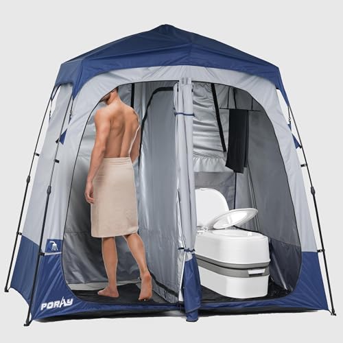 Camping Shower Tent Deluxe Changing Room Easy Set Up Privacy Shelter,Large Toilet Tent 2 Rooms with Floor Drain Design for Beach, Camping