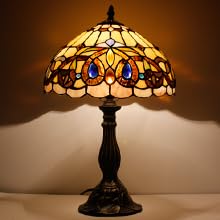 WERFACTORY Tiffany Style Table Lamp Stained Glass Serenity Victorian Bedside Lamp Desk Reading Light 12X12X18 Inches Decor Bedroom Living Room Home