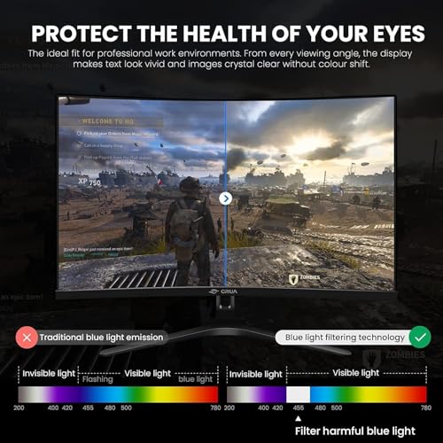 ZZA 32-Inch QHD Curved Gaming Monitor - 2K Resolution, 165Hz Refresh Rate, 1ms Response Time, FreeSync & G-Sync, HDR10, 122% sRGB Coverage, DP/HDMI