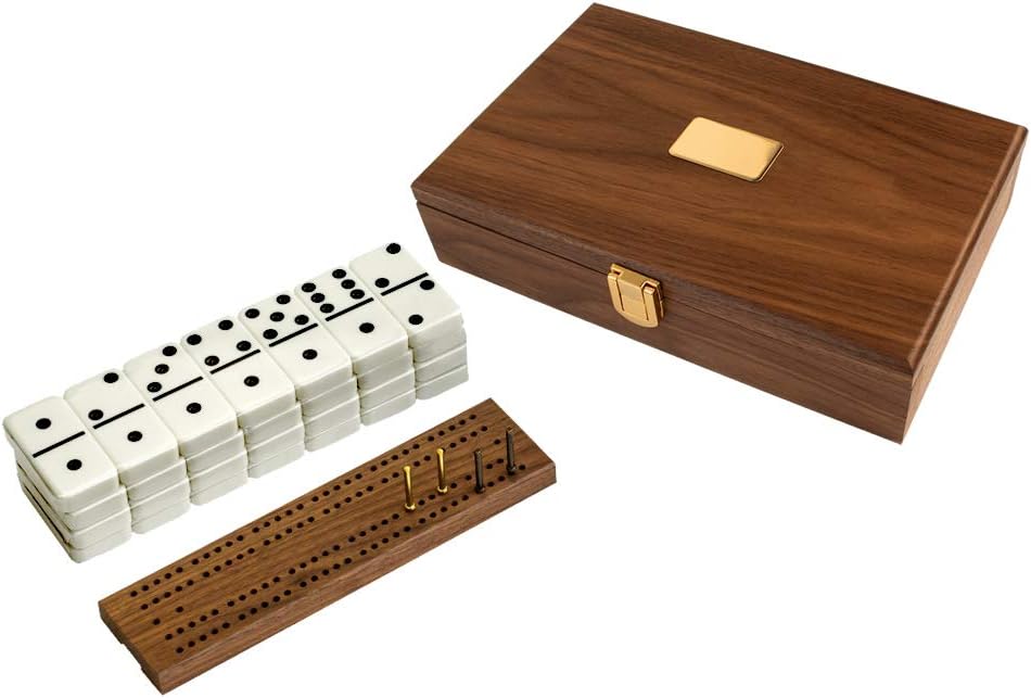 Alex Cramer Cabin Club Classic Domino Set with Black Walnut Case - Premium Quality 28 Indestructible Double-Six Dominoes (Domino Set)