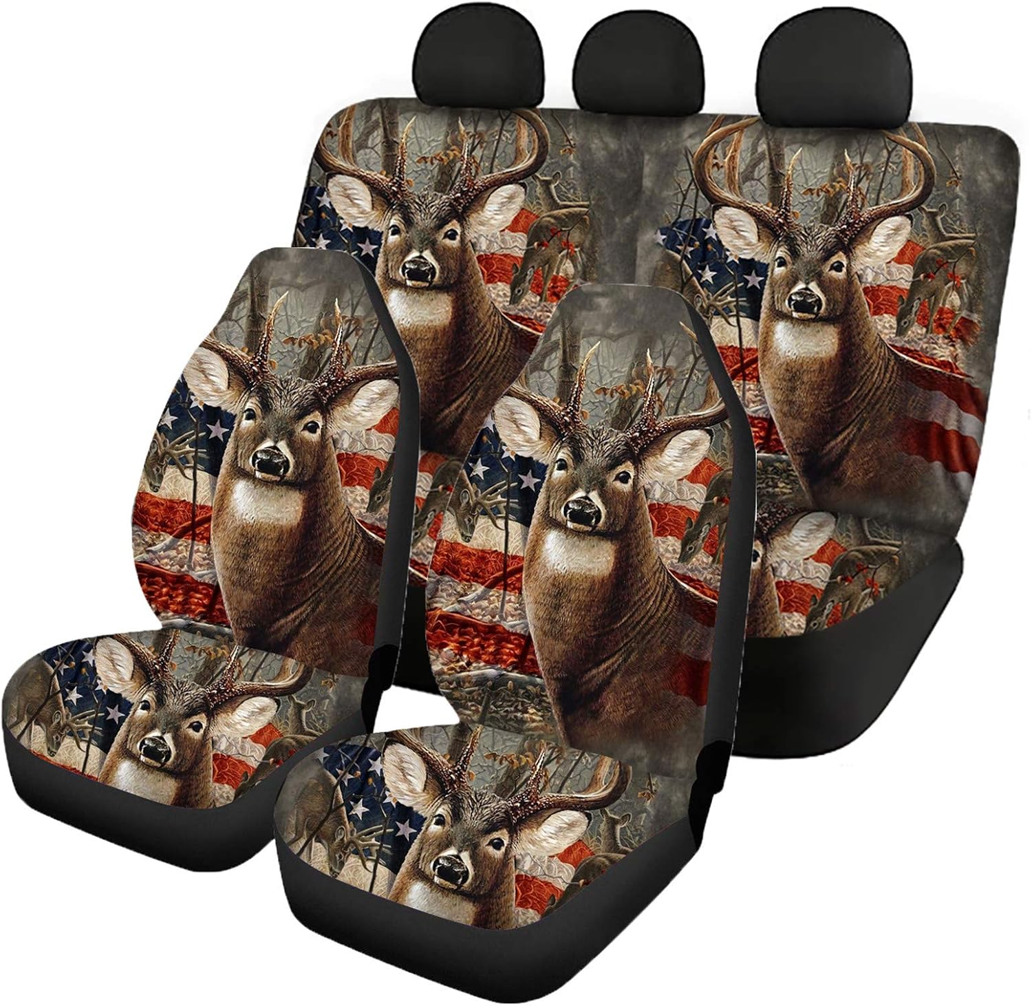 SEANATIVE Stretchy Car Seat Cover Camo Forest Deer Universal Car Interior Seat Cover Machine Washable Anti-Slip Front and Rear Bench Back Seat Cover