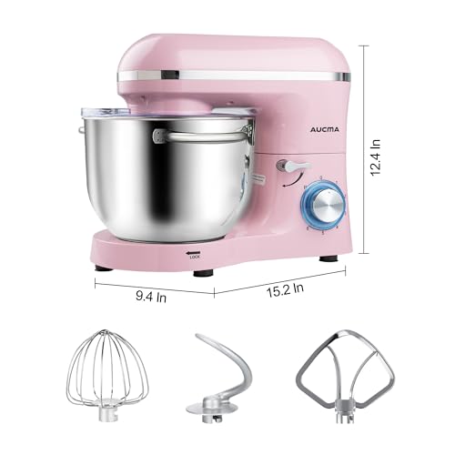 Aucma Stand Mixer,6.5-QT 660W 6-Speed Tilt-Head Food Mixer, Kitchen Electric Mixer with Dough Hook, Wire Whip & Beater (6.5QT, Black)