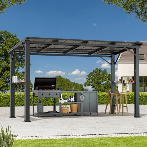 Hardtop Grill Gazebo 6'x12'with Side Shelf, Outdoor Gazebo with Bottle Opener & Hooks