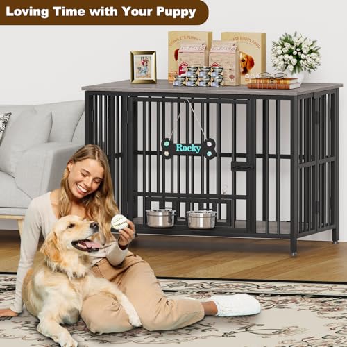 Easycom 41" Dog Crate Furniture Foldable, No Assembly Decorative Dog Kennel Indoor, Dog Crates for Large Dogs