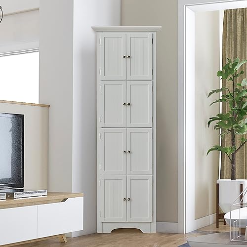 72" Tall Corner Cabinet, Corner Storage Cabinet with Doors and 4 Shelves