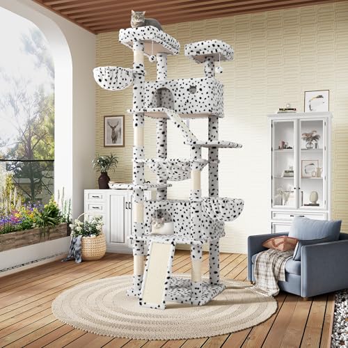 SHA CERLIN 81in Multi-Level Tall Cat Tree Tower for Indoor Kitties/Larger Cat Condo Furniture with Hammock/Cozy Pussycat Perches/Sisal Scratching