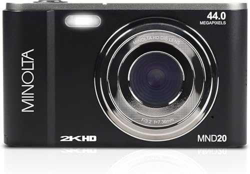 Minolta MND20 44MP Digital Camera &ndash; 2.7K Ultra HD Video, 16X Digital Zoom, Anti-Shake Stabilization, Time Lapse, Face Detection