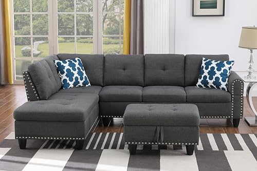 Devion Furniture Regis 4-in-1 Convertible L Shaped Couch with Pull Out Bed and Storage, Sectional Sleeper Sofa with Reversible Chaise for Living Room