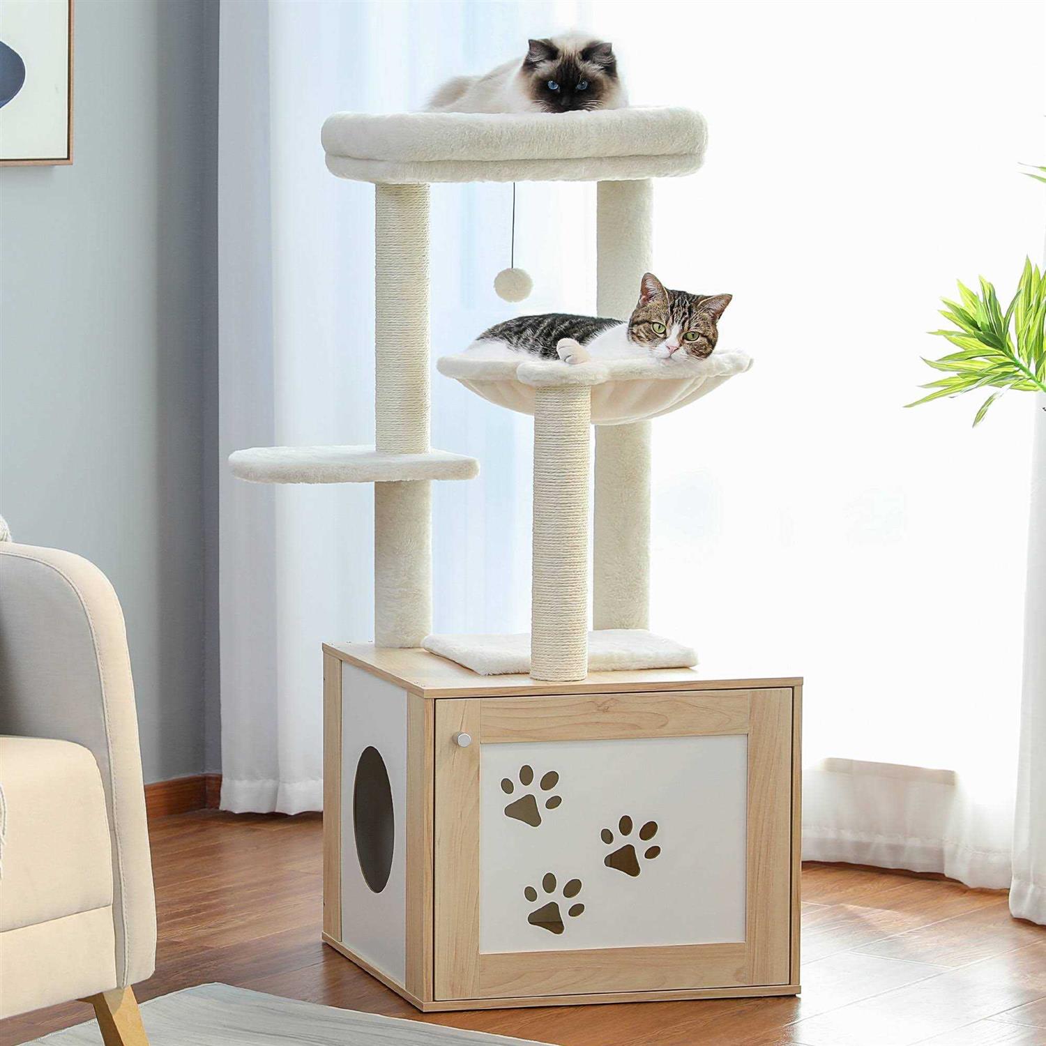 Pawz Road Cat Tree with Litter Box Enclosure Cat Tower with Scratching Posts for All Indoor Cats - Pet Supplies online store