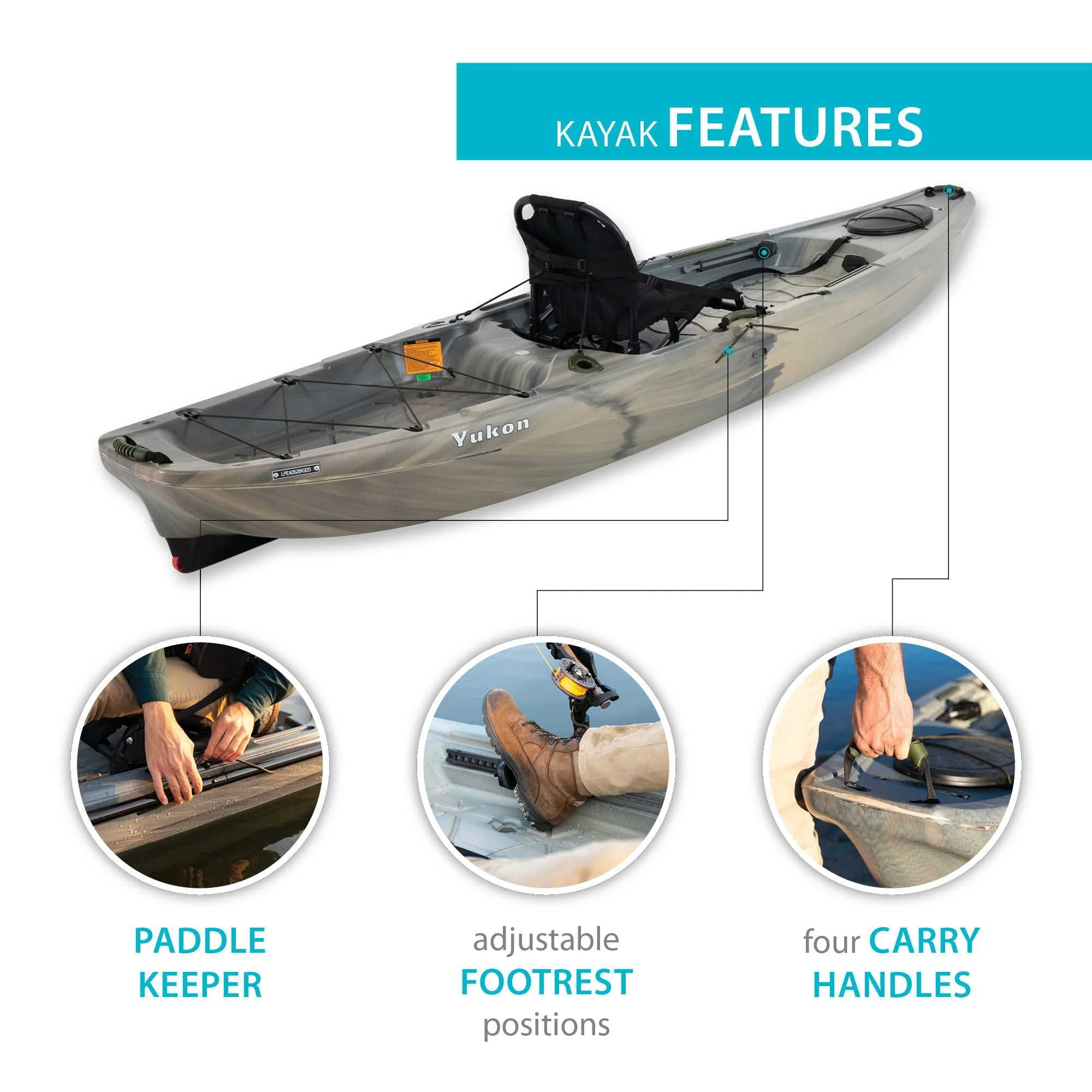 Lifetime Yukon Angler 116 inch Sit-on-Top Fishing Kayak, Lightning Fusion (90846)