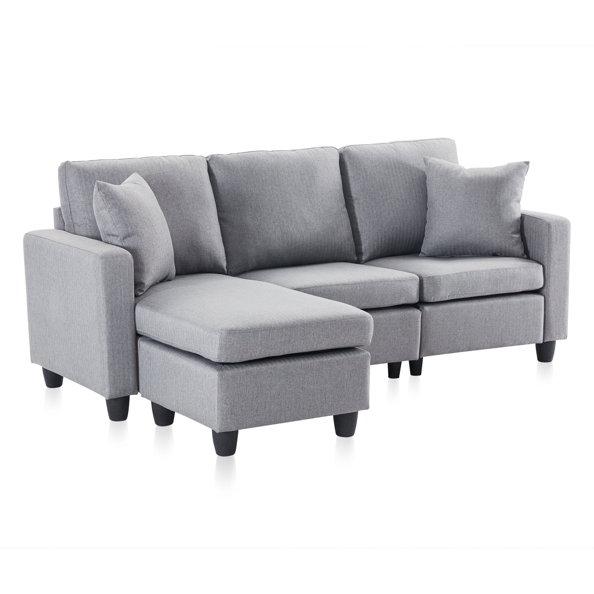 BELLEZE Altera Convertible Sectional Sofa, Modern Linen Fabric L shaped Couch 3-Seat With Reversible Chaise For Small Space, Gray
