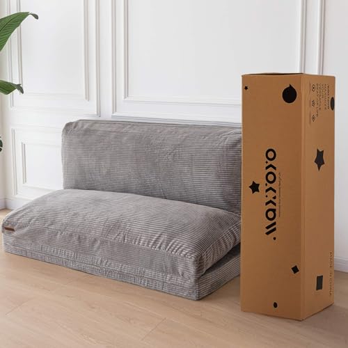 MAXYOYO Bean Bag Bed Folding Sofa Bed Floor Mattress for Adults, Extra Thick and Long Floor Sofa with Corded Washable Cover, Dark Grey, 30x95 Inch