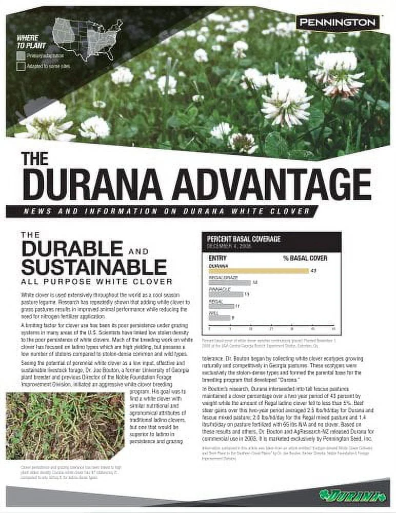 Pennington Durana Perennial White Clover Grass Seed,  25lb
