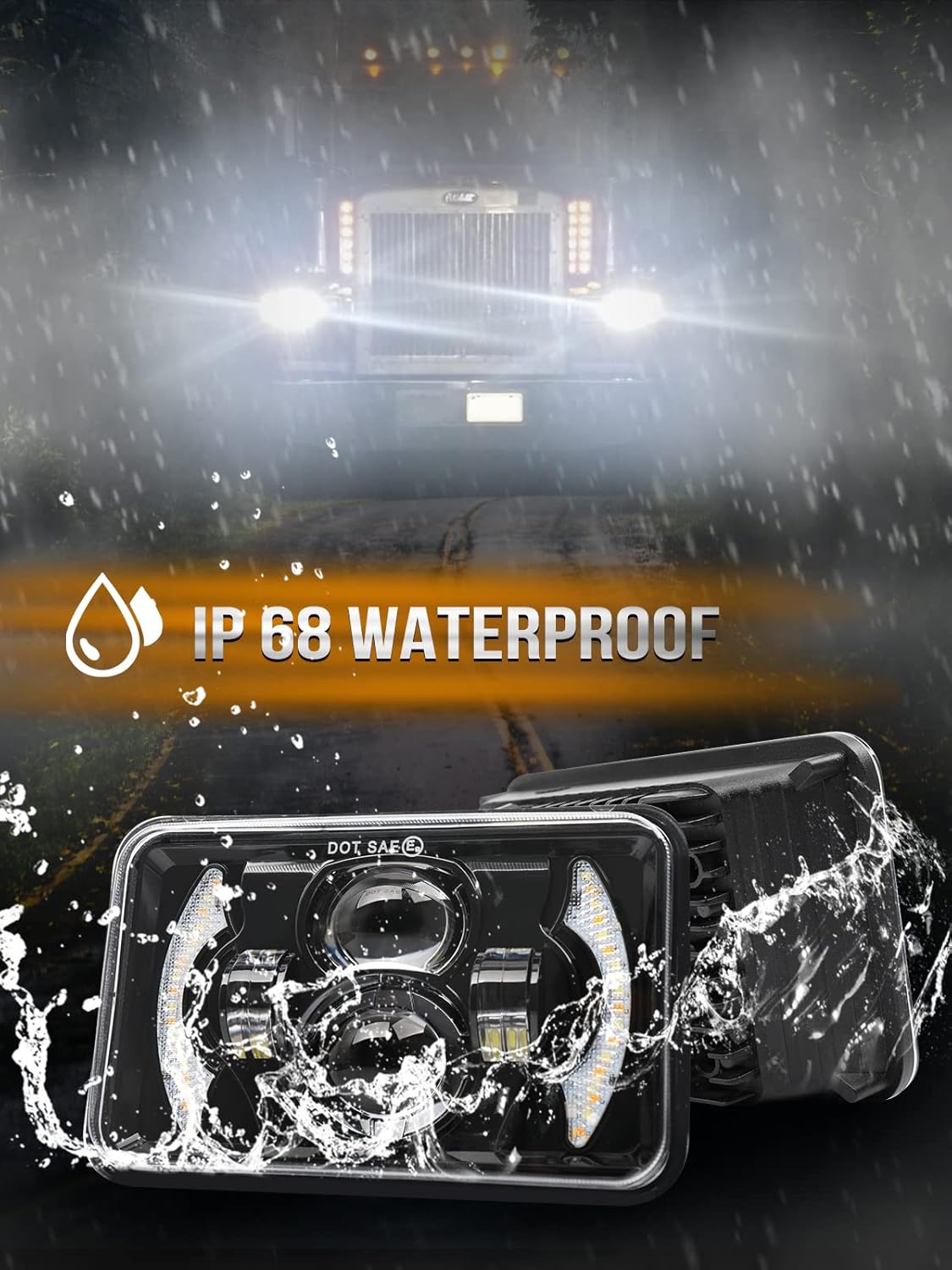 CO LIGHT 4x6 Headlights Led Sealed Beam Headlight Conversion White&Amber DRL H4651 H4652 H4656 H4666 Chrome Crystal Square Sealed beam Headlights Car