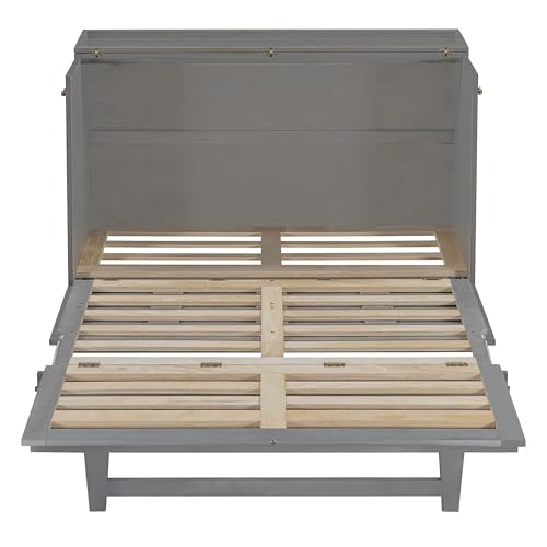 Harper & Bright Designs Full Size Murphy Bed Cabinet Wall Bed Chest with USB