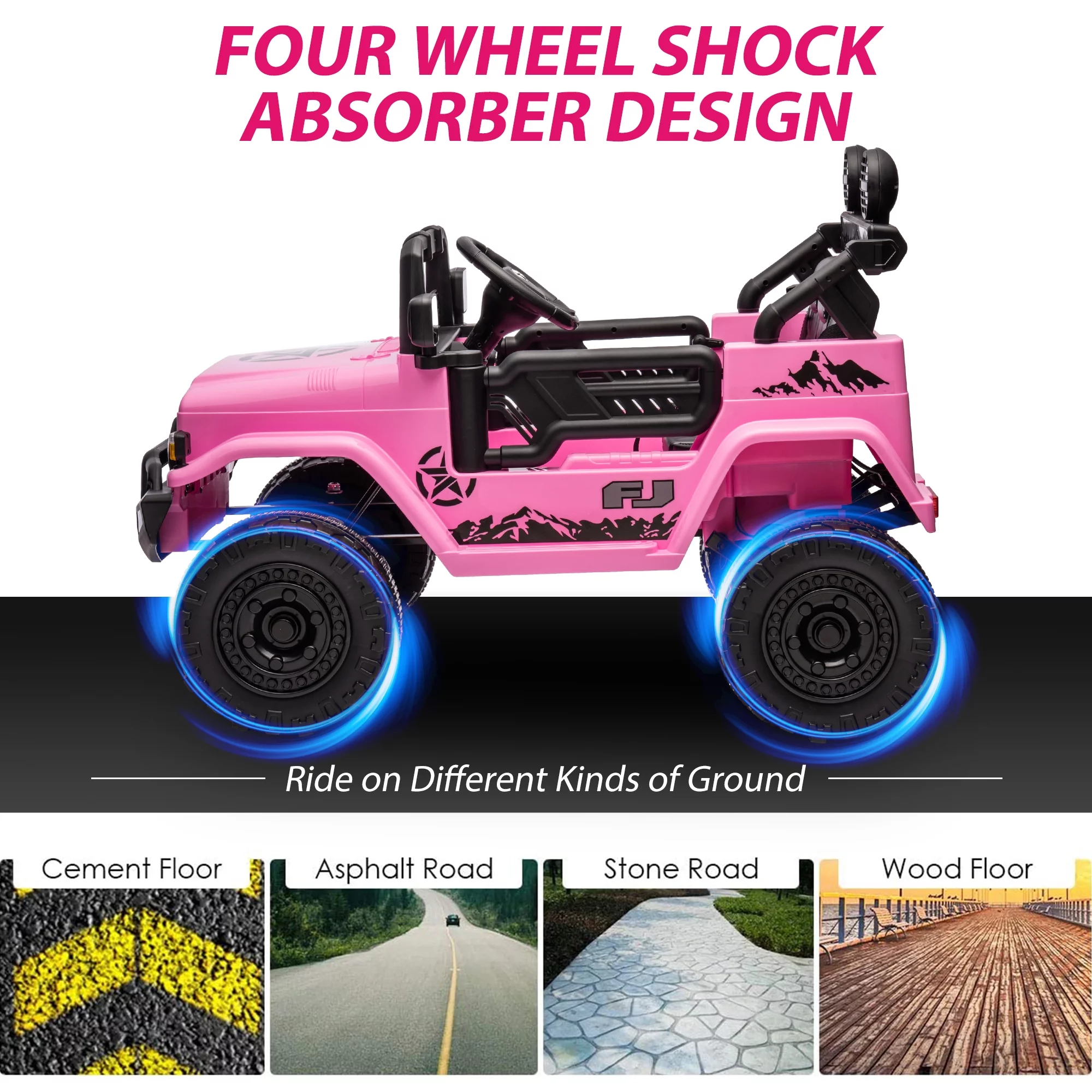 12V Ride on Cars with Remote Control, Licensed Toyota FJ Cruiser Ride on Trucks Vehicle with Bluetooth, Music, MP3/USB Port