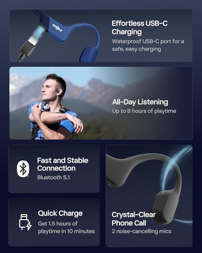 SHOKZ OpenRun - Open-Ear Bluetooth Bone Conduction Sport Headphones, Sweat Resistant Wireless Earphones for Workouts and Running, Built-in Mic