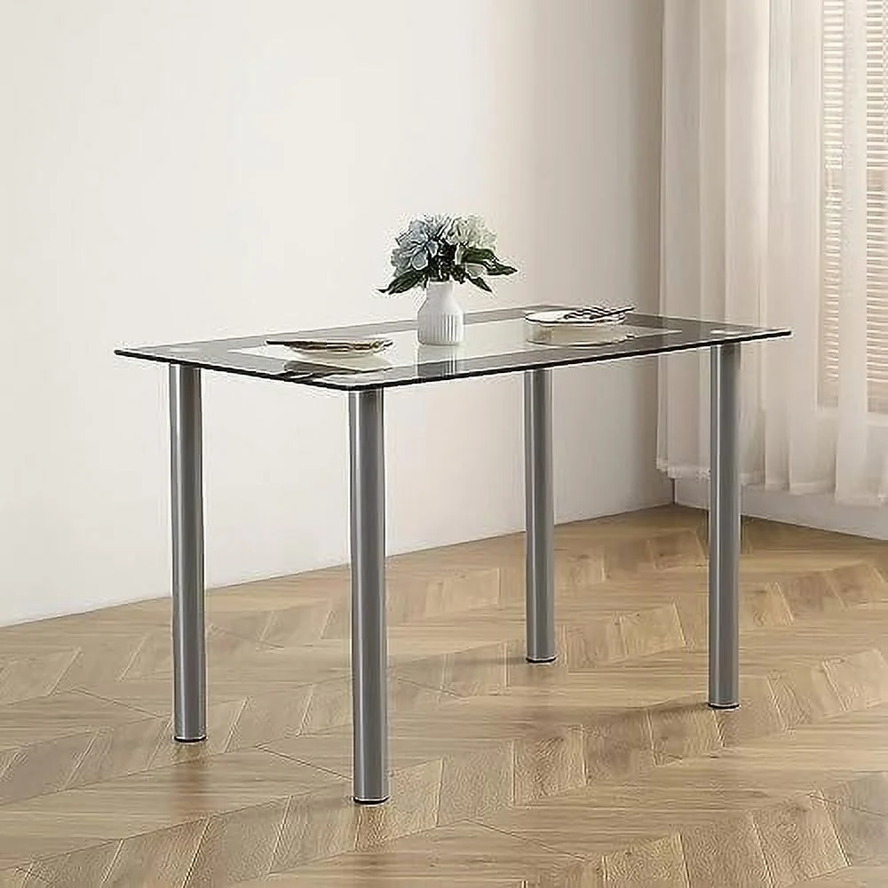 HJZBNONE White Dining Table Set for 4  Modern Glass Kitchen Table and Chairs Set  Space Saving Dining Room Table Set with 1 Glass Dining Table and 4