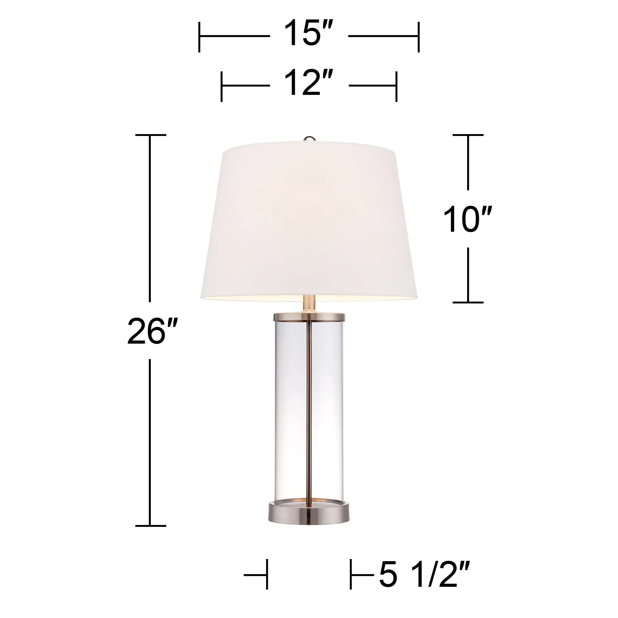 360 Lighting Coastal Table Lamps 26" High Set of 2 Clear Glass Fillable Steel White Tapered Shade for Living Room Family Bedroom Bedside