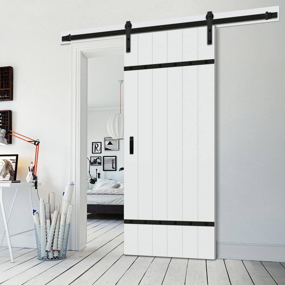 TRUporte 36 in. x 84 in. Easy Build Bright White MDF Sliding Barn Door with Hardware Kit