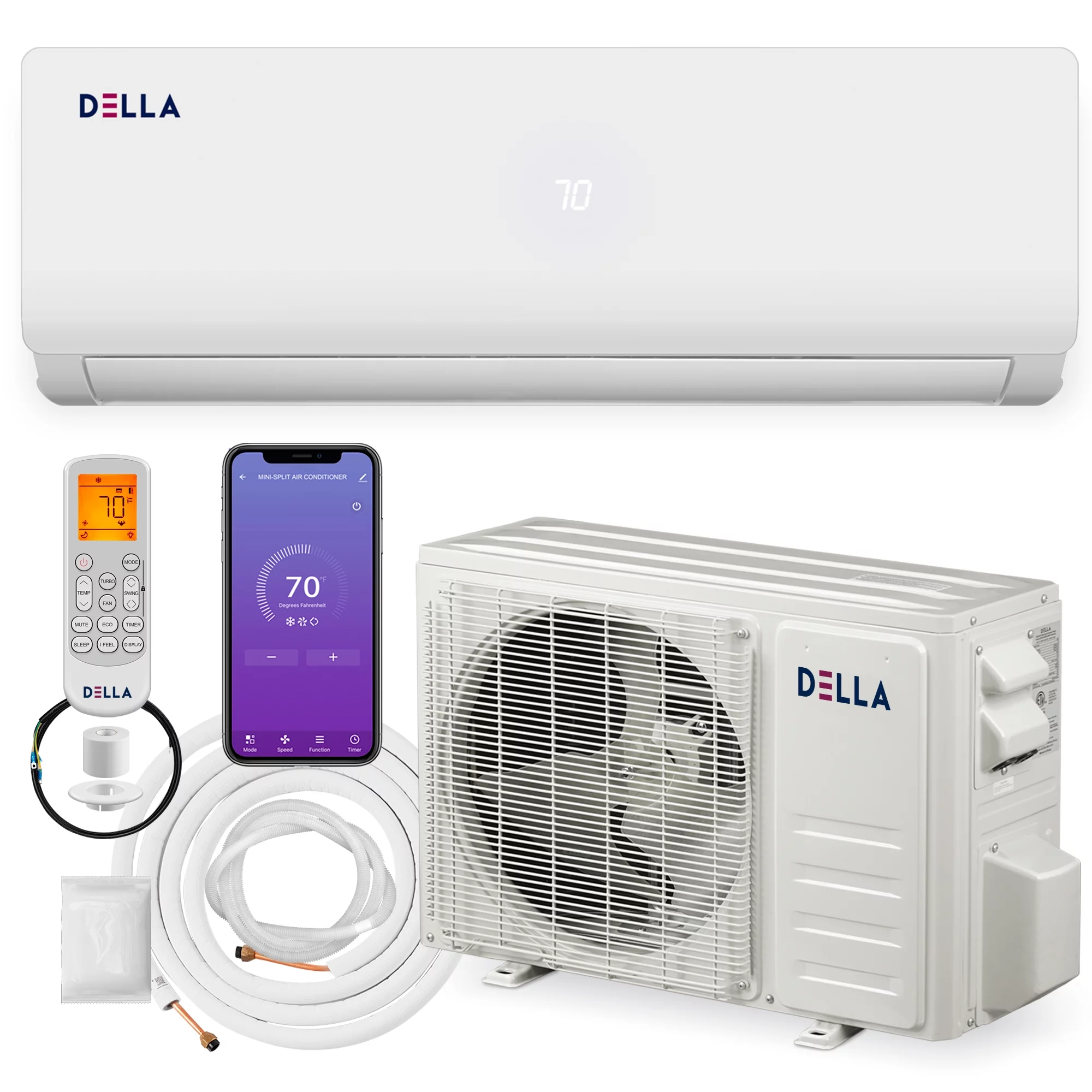 DELLA 18000 BTU Wifi Enabled 19 SEER Cools Up to 1000 Sq.Ft 230V Energy Efficient Mini Split Air Conditioner & Heater Ductless Inverter System