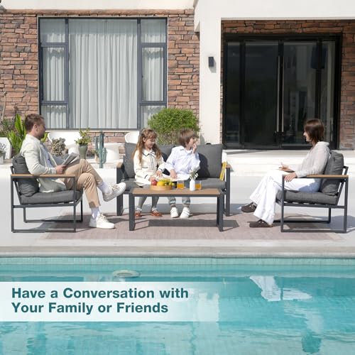 Patio Furniture Set, 4 Pieces Outdoor Patio Furniture with Coffee Table Set