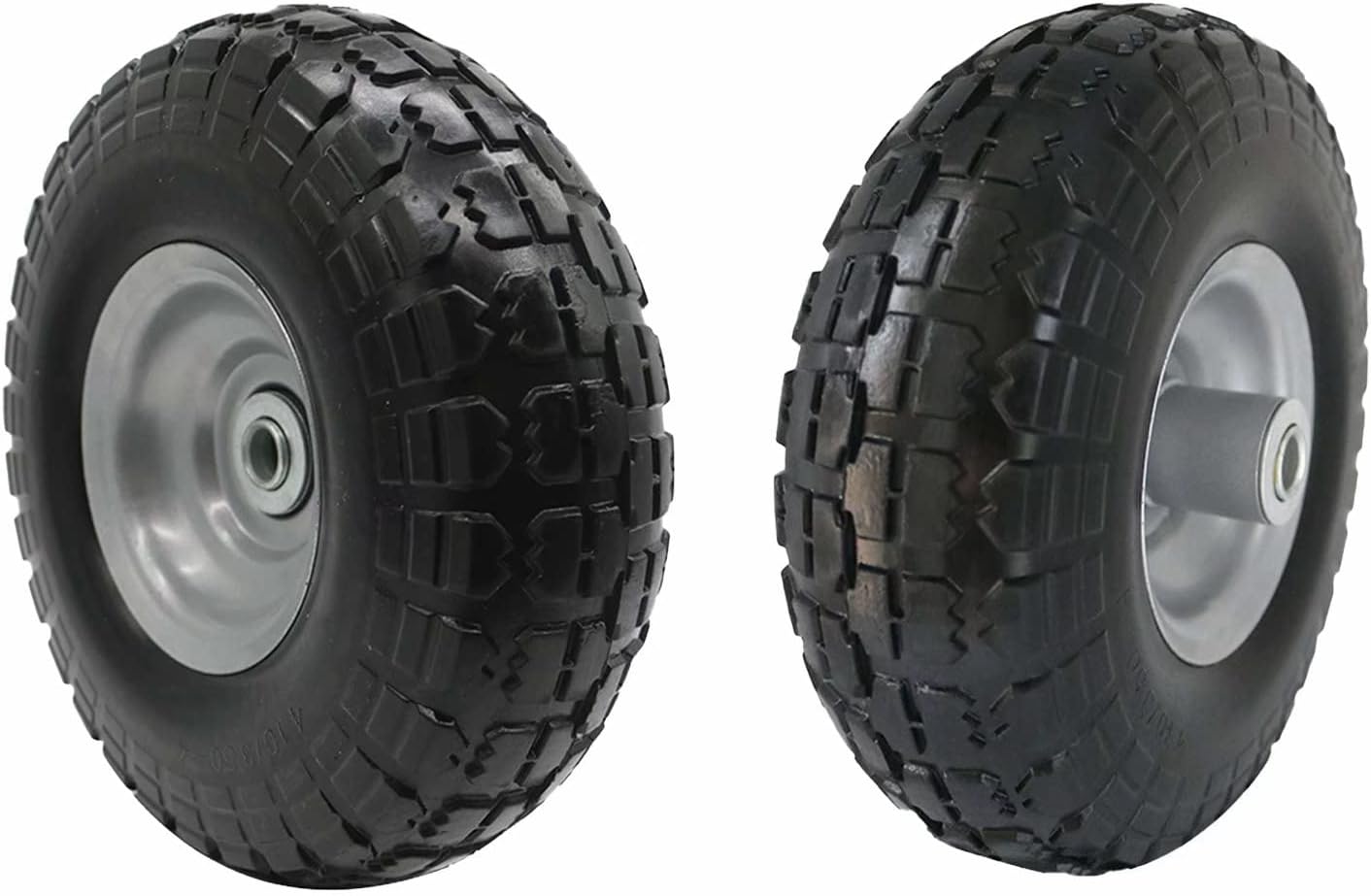 BAIVE BW 4 Pcs 10 Flat Free Tires Solid Non-inflated Tires Wheels, 4.10/3.50-4 Tire with 5/8 Ball Bearings, for Wheelbarrow, Garden Wagon Carts