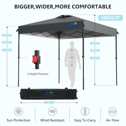 10X10 Pop Up Canopy Tent with 3 Sidewalls,Easy Up Canopy,Commercial Instant Shelter,Heavy Duty One Person Set Up Event Tent,Gray
