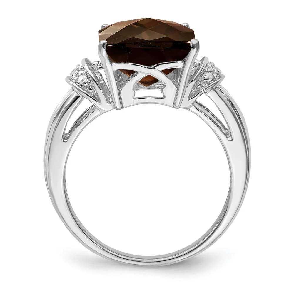 Auriga 925 Sterling Silver Smoky Quartz and Diamond Solitaire Engagement Ring Size 7 for Women