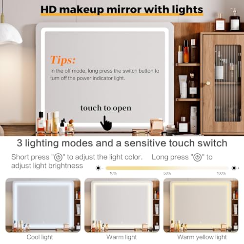 47.24" Big Modern Vanity Desk with Mirror and Lights, Vanity Desk with 29.53" HD Lighted Mirror