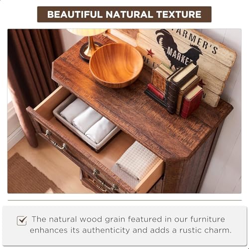 T4TREAM Farmhouse 5 Drawers Dresser for Bedroom, 48" Tall Wood Rustic Chest of Drawers with Natural Texture, Vintage Design