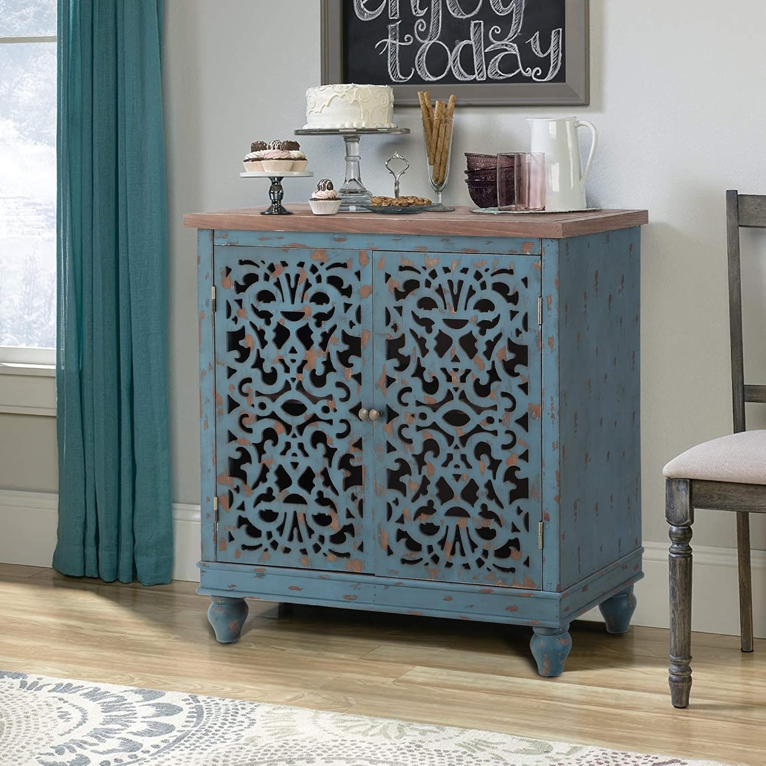 Accent Cabinet with Doors Entryway Living Room Bedroom 2 Door Farmhouse Distressed Storage Cabinet White