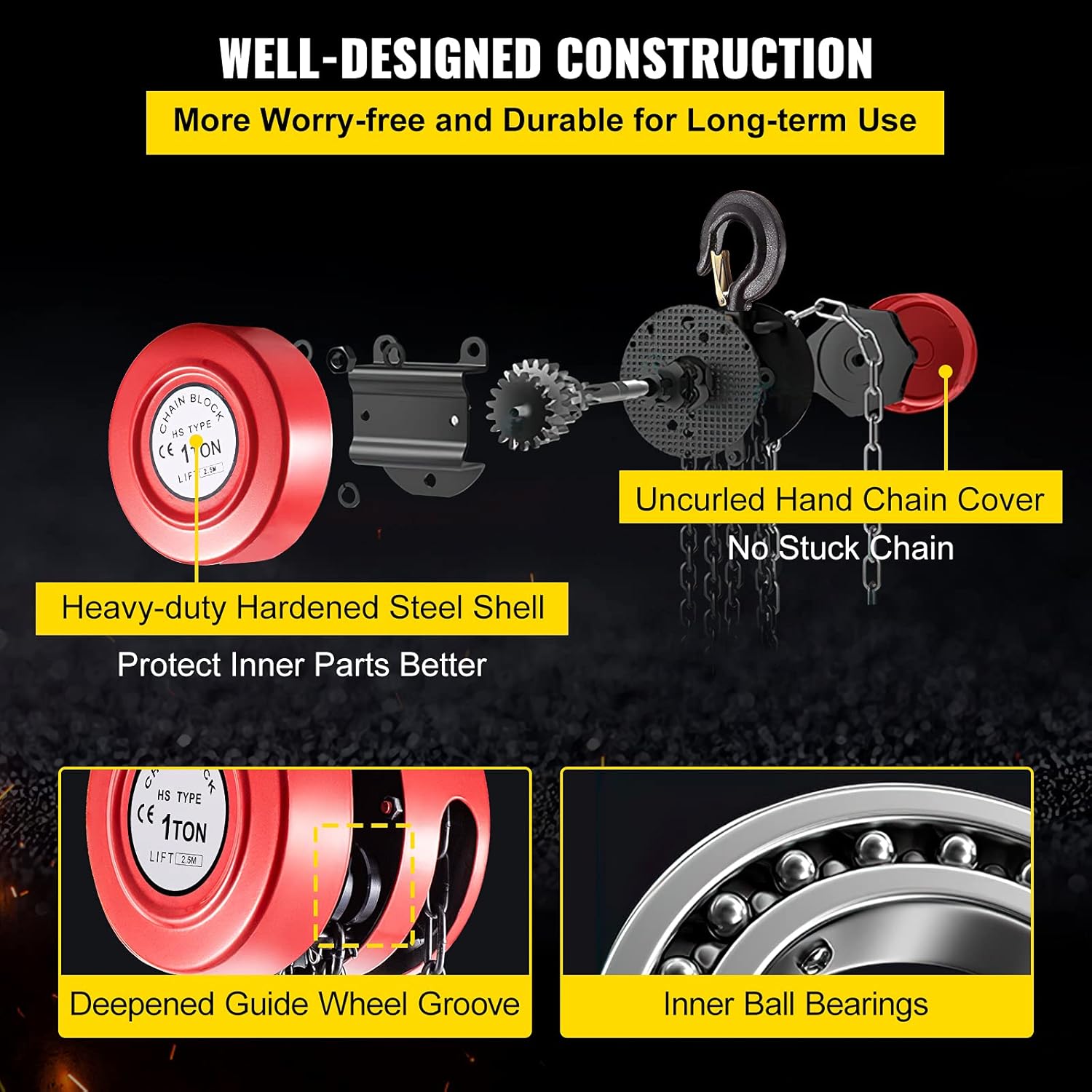 VEVOR Hand Chain Hoist, 2200 lbs /1 Ton Capacity Chain Block, 8ft/2.5m Lift Manual Hand Chain Block