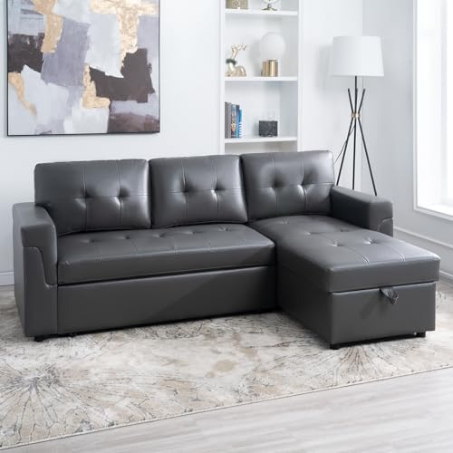 Naomi Home Reversible Sleeper Sectional Sofa Storage Chaise Velvet/Dark Gray