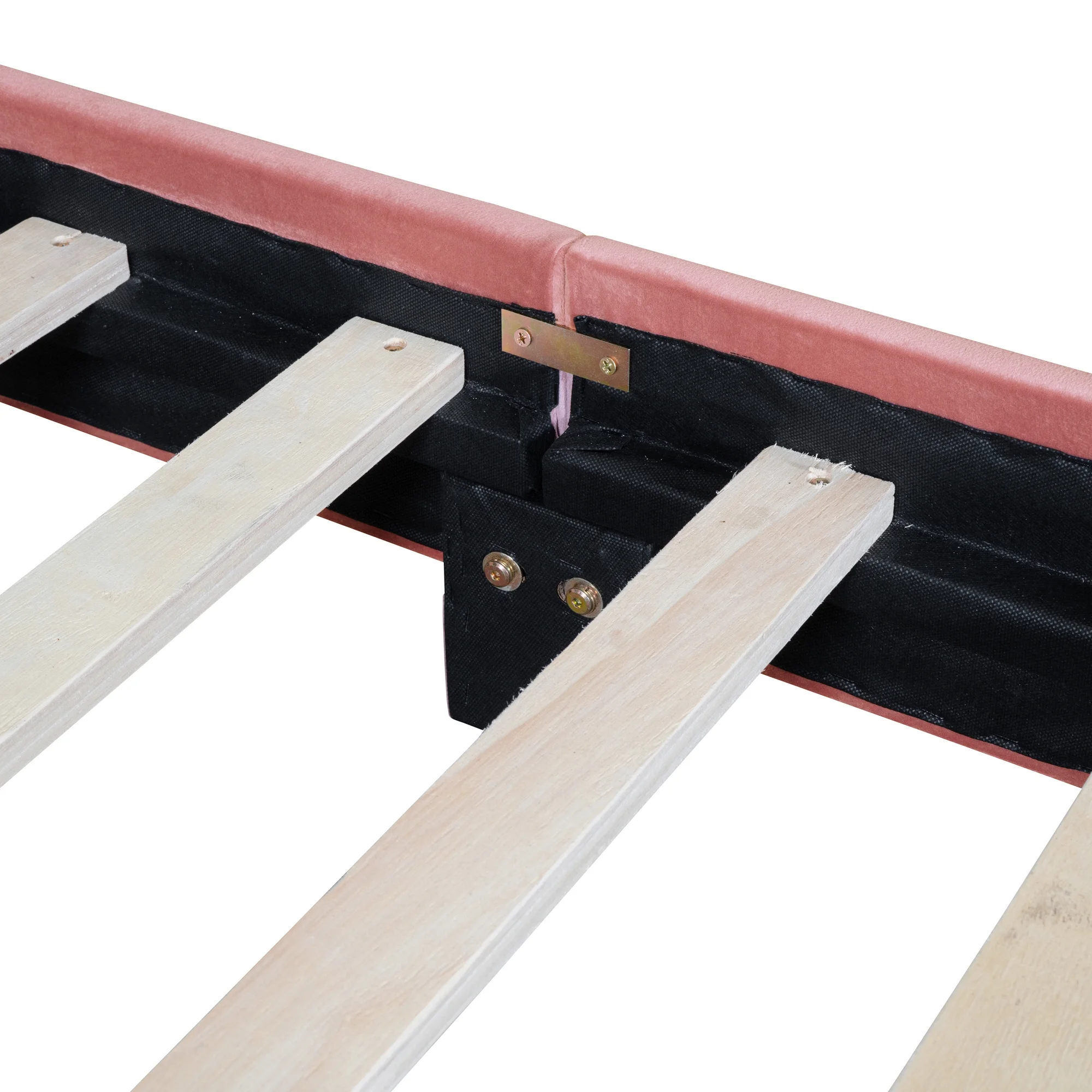 uhomepro Upholstered Twin Size Bed Frame, Platform Bed Frame with Upholstered Bear Ear Shaped Headboard, Wood Slat Support, No Box Spring Needed, Pink