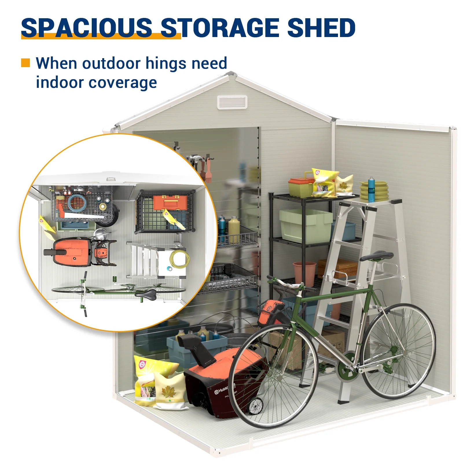 UDPATIO Outdoor Storage Shed 6x4.5 FT, Resin Outside Sheds & Outdoor Storage Plastic for Trash Can, Bike, Lawnmower, Generator