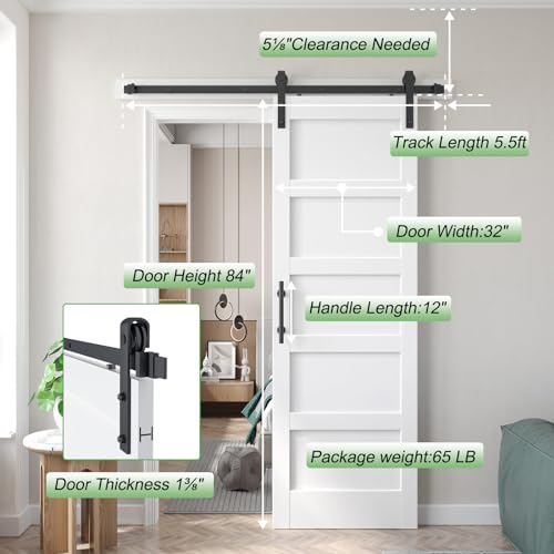 Fredbeck Double 21inx84in White Barn Door and 7FT Sliding Barn Door Hardware Kit Included,Solid,MDF, PVC Surface,DIY Assembly,5-Panel