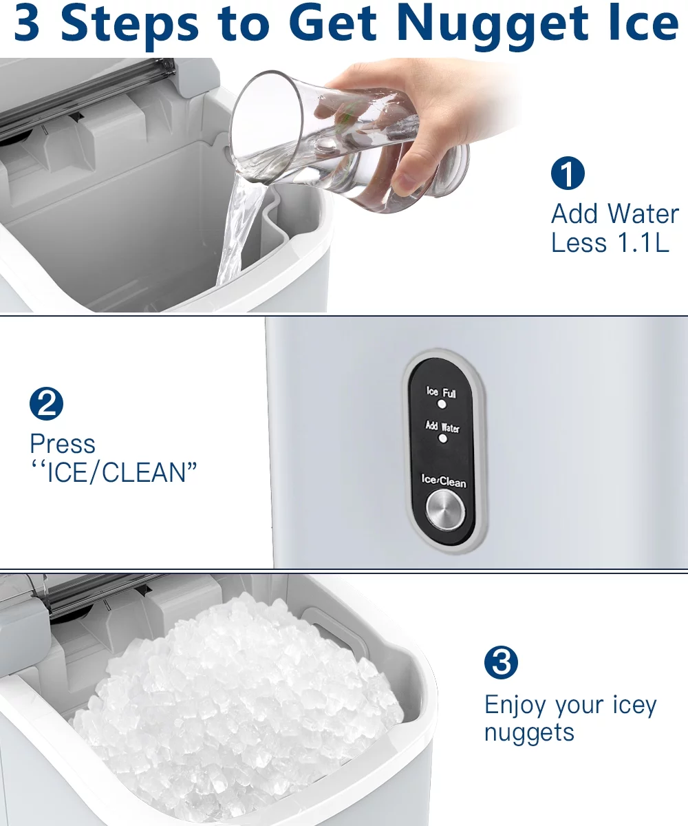 COWSAR 33lbs Countertop Nugget Ice Maker, Potable with Scoop,聽Soft Nugget Ice Ready in 10mins, Red