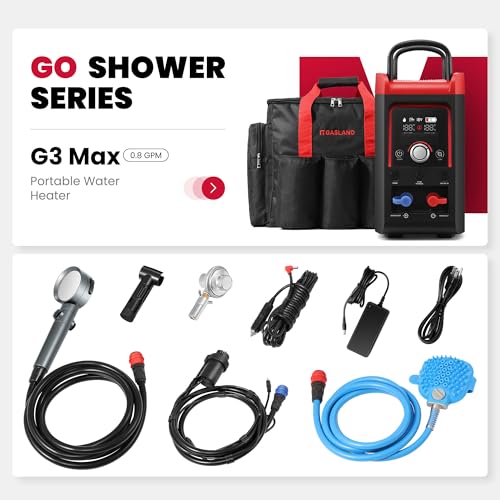 GASLAND Goshower G3 Pro 1lb Propane Portbale Water Heater with Pump | 4000mAh Rechargeable Battery | MAX 100mins Shower Time | Outdoor Propane