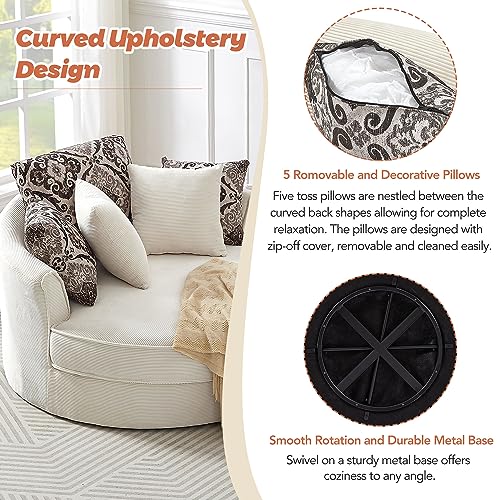 51.5-Inch Oversized Swivel Accent Barrel Chair with Storage Ottoman ,Button Decor and 4 Pillows