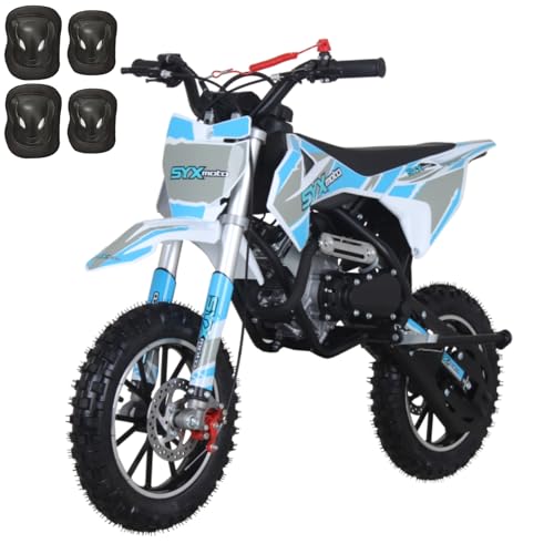 SYX MOTO 60cc Dirt Bike, Gas Powered 4-Stroke Mini Motocross Motorcycle, Dirtbike for 8-14, Off-Road Pull Start Pit Bike with Speeds up to 22 MPH