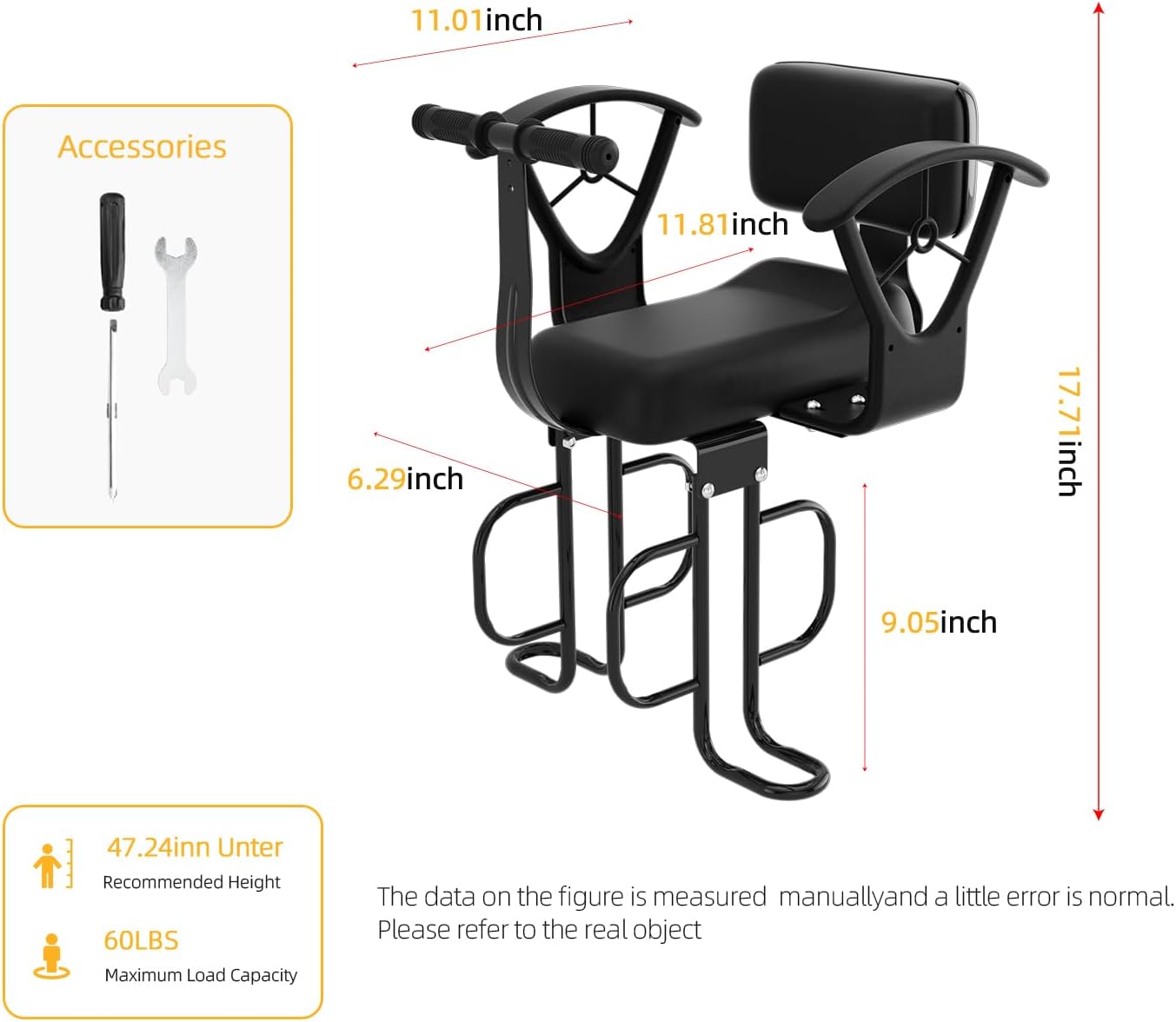 Rear Child Bike Seat,Rear Mounted Child Bike Seats,Back Mount Child Seat with Back Rest Armrest Foot Pedals,Width Adjustable Bicycle Rear Seat