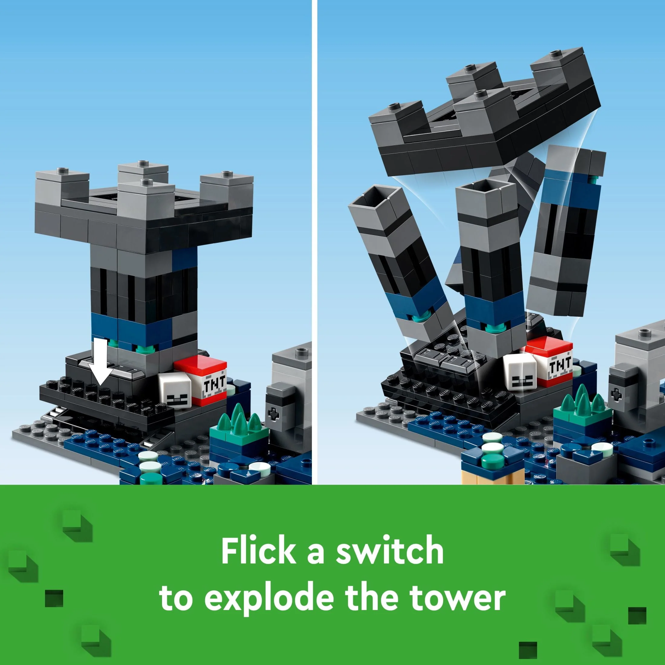 LEGO Minecraft The Deep Dark Battle Set, 21246 Biome Adventure Toy, Ancient City with Warden Figure, Exploding Tower & Treasure Chest