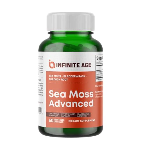 INFINITE AGE: 1250mg Sea Moss Advanced Superfood - High-Potency, Vegan, Made in The USA - Irish Sea Moss, Bladderwrack, Burdock Root - Overall Health